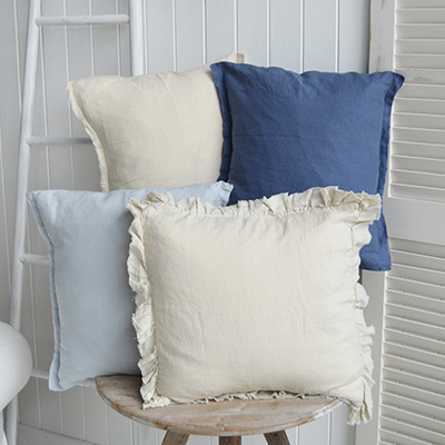 New England cushions and soft furnishings. Hamilton 100% Linen Cushion Covers for coastal, beach house and modern farmhouse interiors - Navy