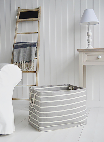 Newbury Grey Stripe tall large grey storage laundry  basket