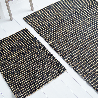 The Salem Charcoal and natural contrasting striped in the woven runner make it a striking and hard wearing addition to your home.. Just perfect for our New England styled interiors for coastal, city and country homes in a simple but gorgeous style