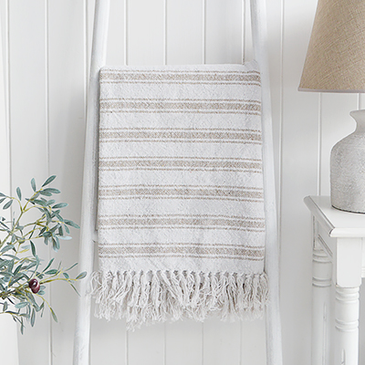  New England Style White Furniture and accessories for the home. Coastal, country and modern farmhouse interiors and furniture. Hampshire Stripe Throw