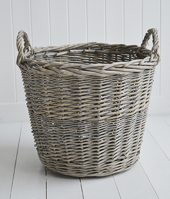 Grey willow storage basket with handles