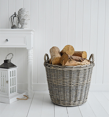 Grey log basket with handles