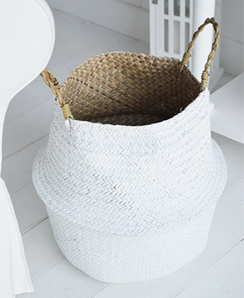 Set of 2 white baskets with handles toy basket storage