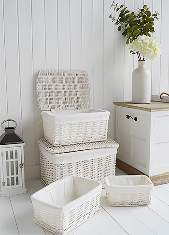 White baskets set 4 with lids for home storage