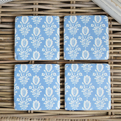Blue and white Georgia coaster tiles - Coasters to complement New England modern farmhouse, country and coastal furniture, home decor and interiors