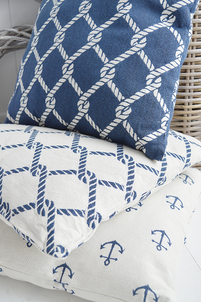The White Lighthouse new England Home Interiors and Furniture - Coastal Cushions with anchor