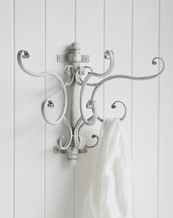 French Coastal grey and white wall coat rack