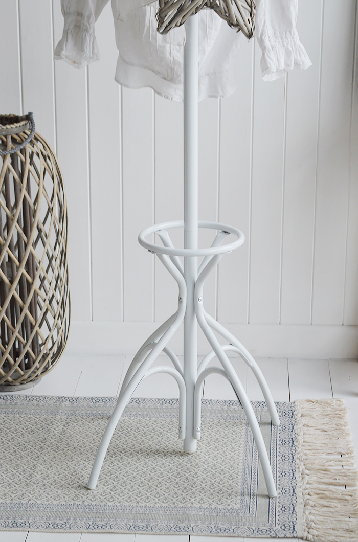 Traditional white coat stand. Hat and coasts rack for New England home and interiors coat storage