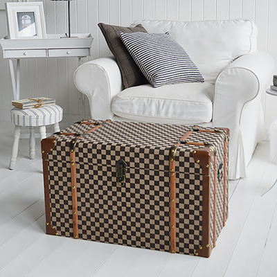 Panama vintage style trunk from The White Lighthouse Furniture and Home Interiors for New England, country, coastal and city homes for hallway, living room, bedroom and bathroom