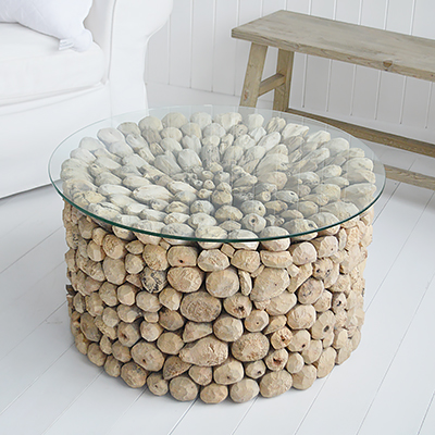 Coastal Furniture - New England style. Sag Harbor driftwood coffee table for living room