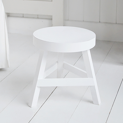 White Furniture - Nantucket wooden white milking stool - Coastal, Country Furniture
