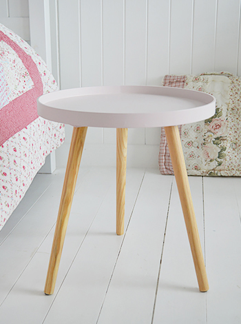 Portland pink tripod table, ideal bedside table for girls bedroom