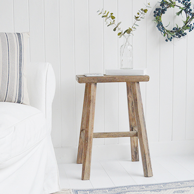 Georgetoen Rustic tall stool fro New England coastal furniture. Country and modern farmhouse home interiors