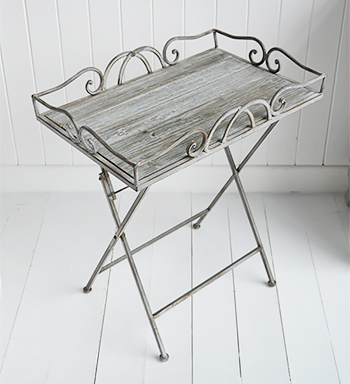 Folding grey side table in metal and wood