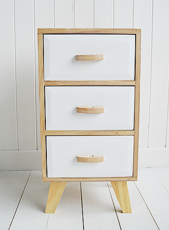 Hampton white and wood cabinet with 3 drawers