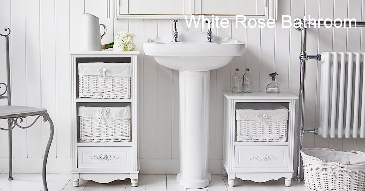 Rose White Bathroom storage furniture with baskets and drawers