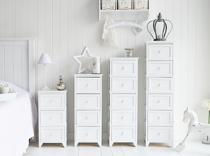 Maine Slim White Chest Of 4 Drawers Of White Bedroom Furniture