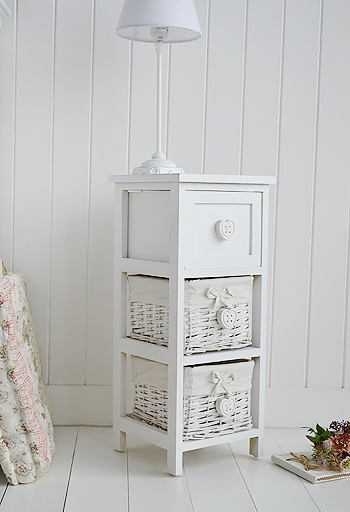 25cm white narrow bedside table