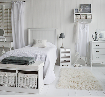 White bedroom furniture with drssing table, storage seat and bedside table