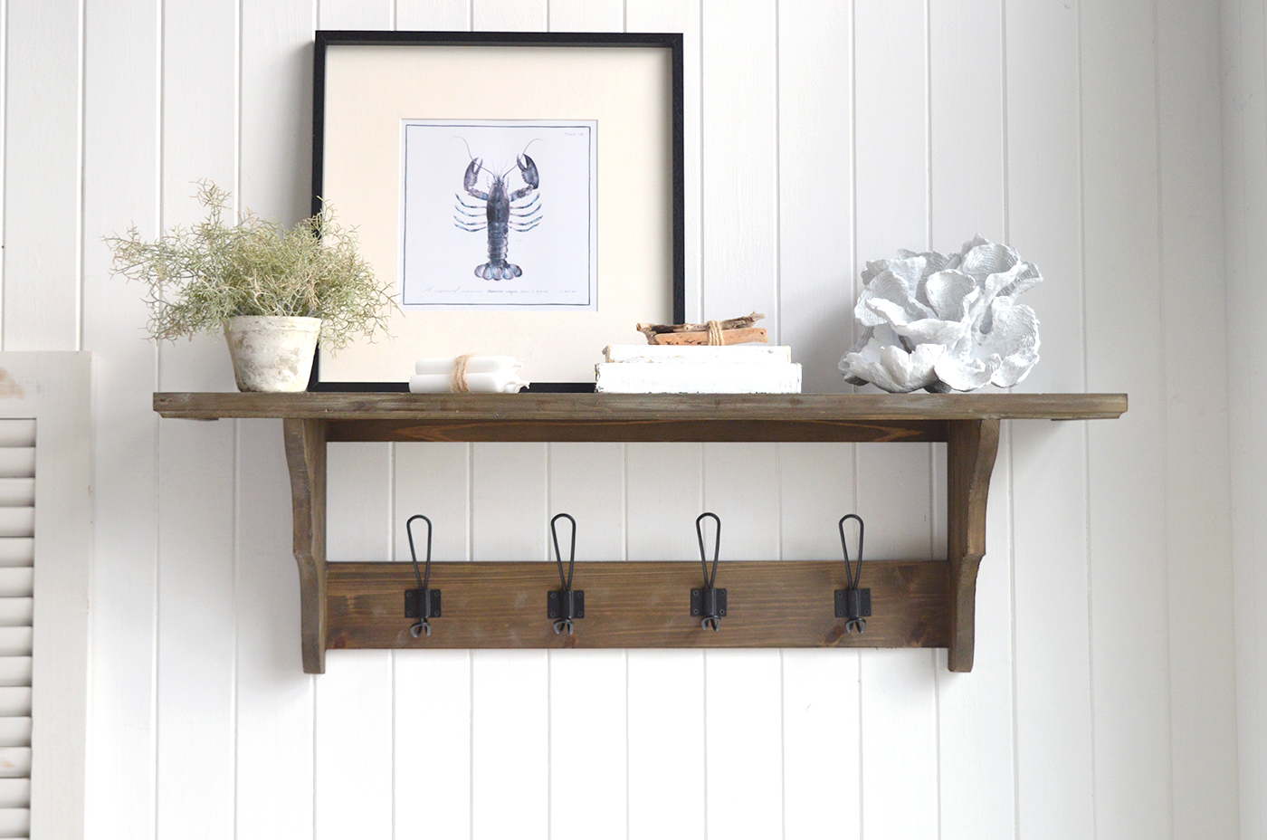 Designed for both style and durability, the  Hampden coat rack combines a practical storage solution with decorative appeal.