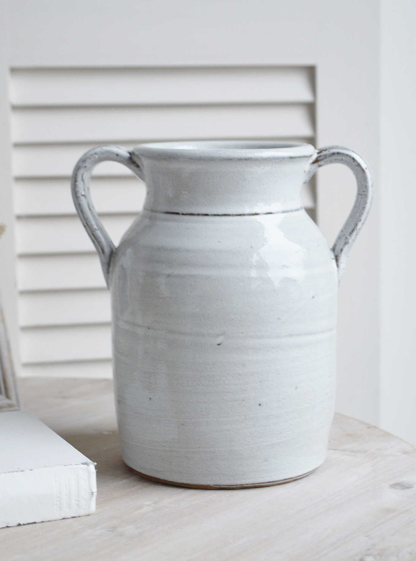 Barrington white ceramic urn vase - New England White Interiors and accessories for Coastal Hamptons Beach house homes and interiors