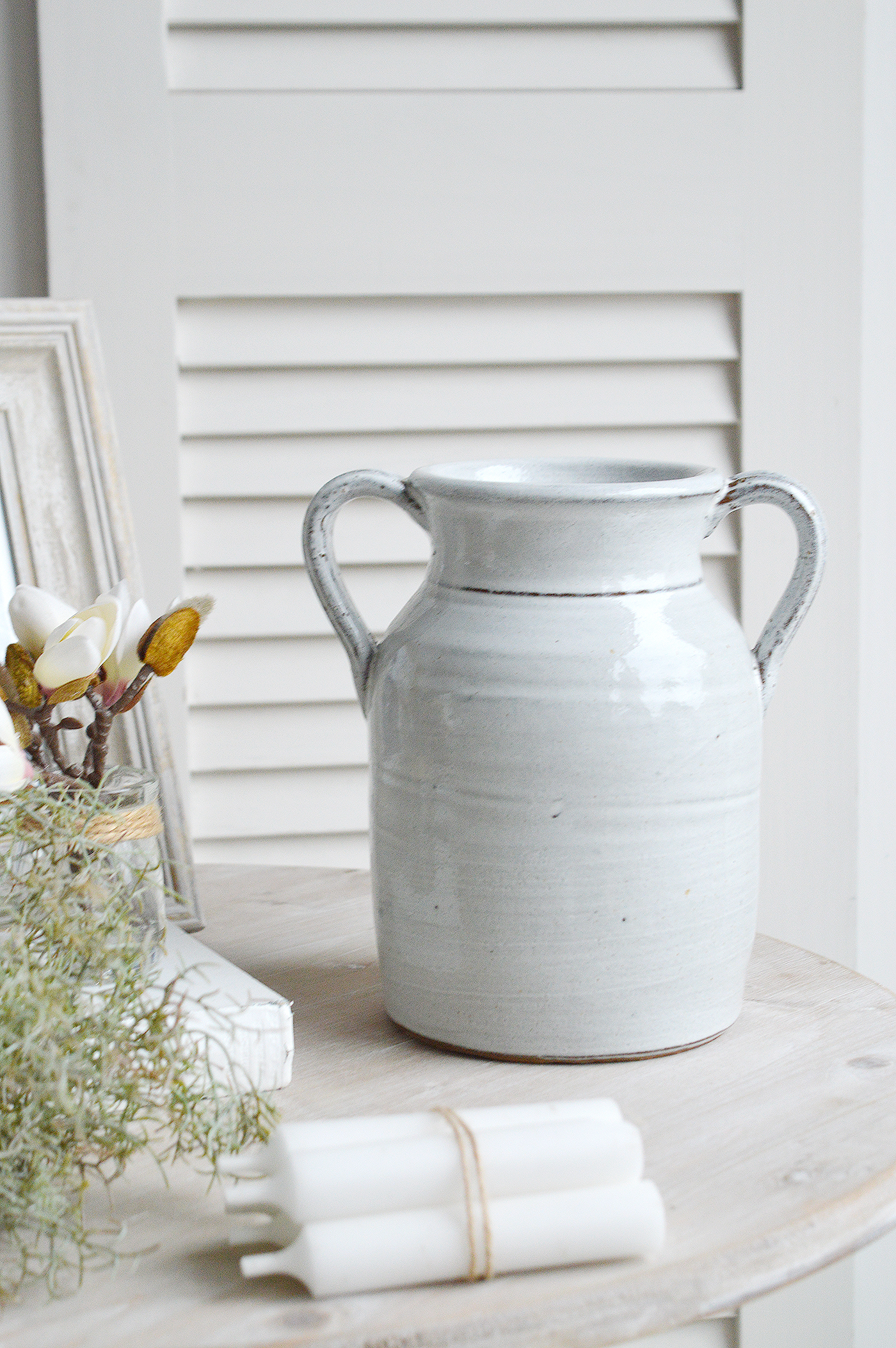 Barrington white ceramic urn vase - New England White Interiors and accessories for coastal homes and interiors