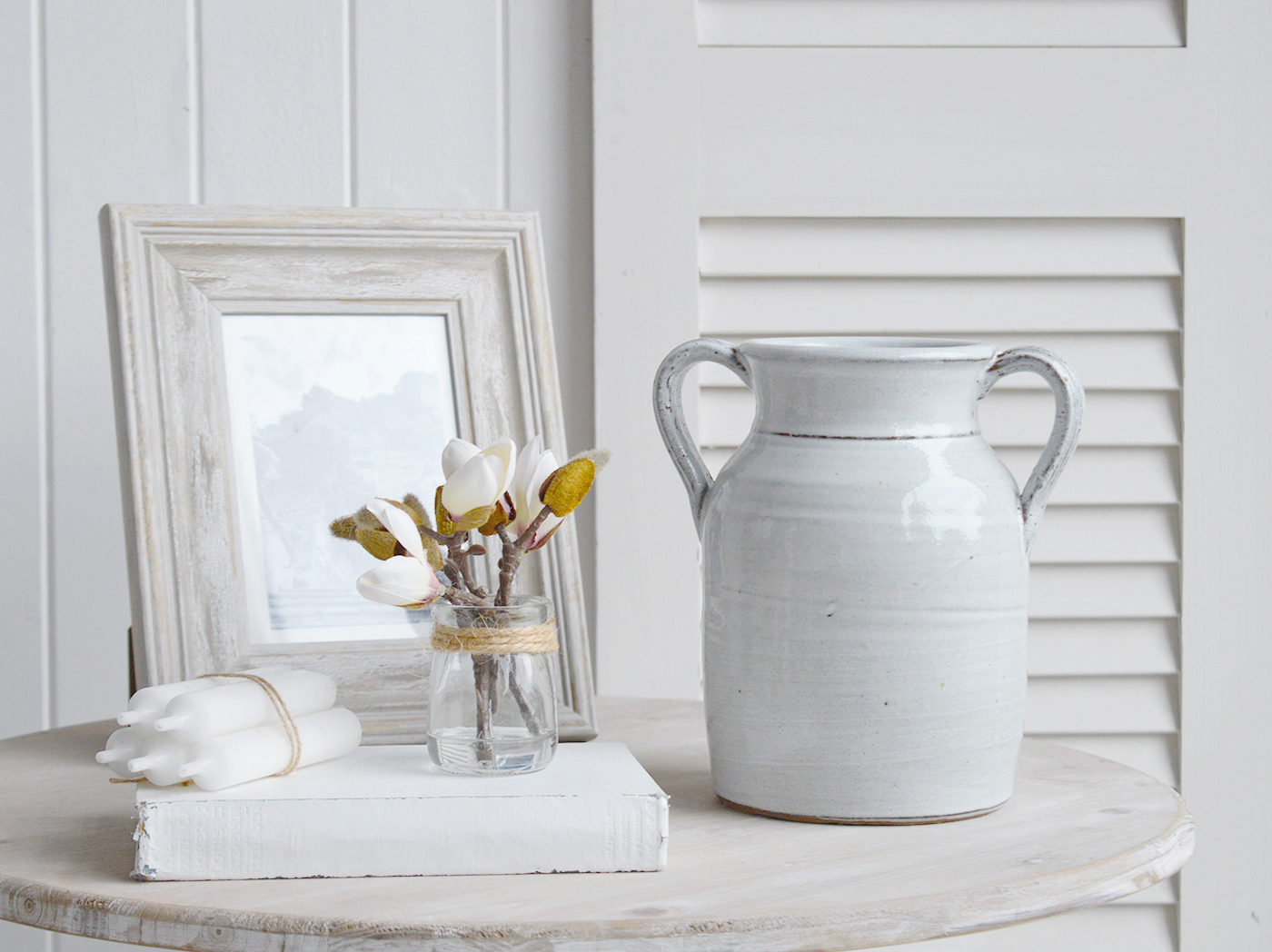 Barrington white ceramic urn vase - New England White Interiors and accessories for Farmhouse interiors