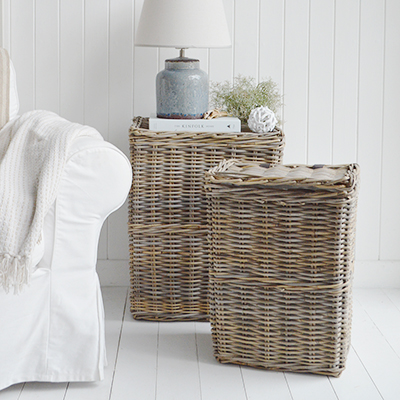 Add coastal charm and farmhouse style to your home with Casco Bay Tall Wicker Baskets. Handwoven, lined, and versatile—perfect as laundry hampers, side tables, or decorative storage for any interior.