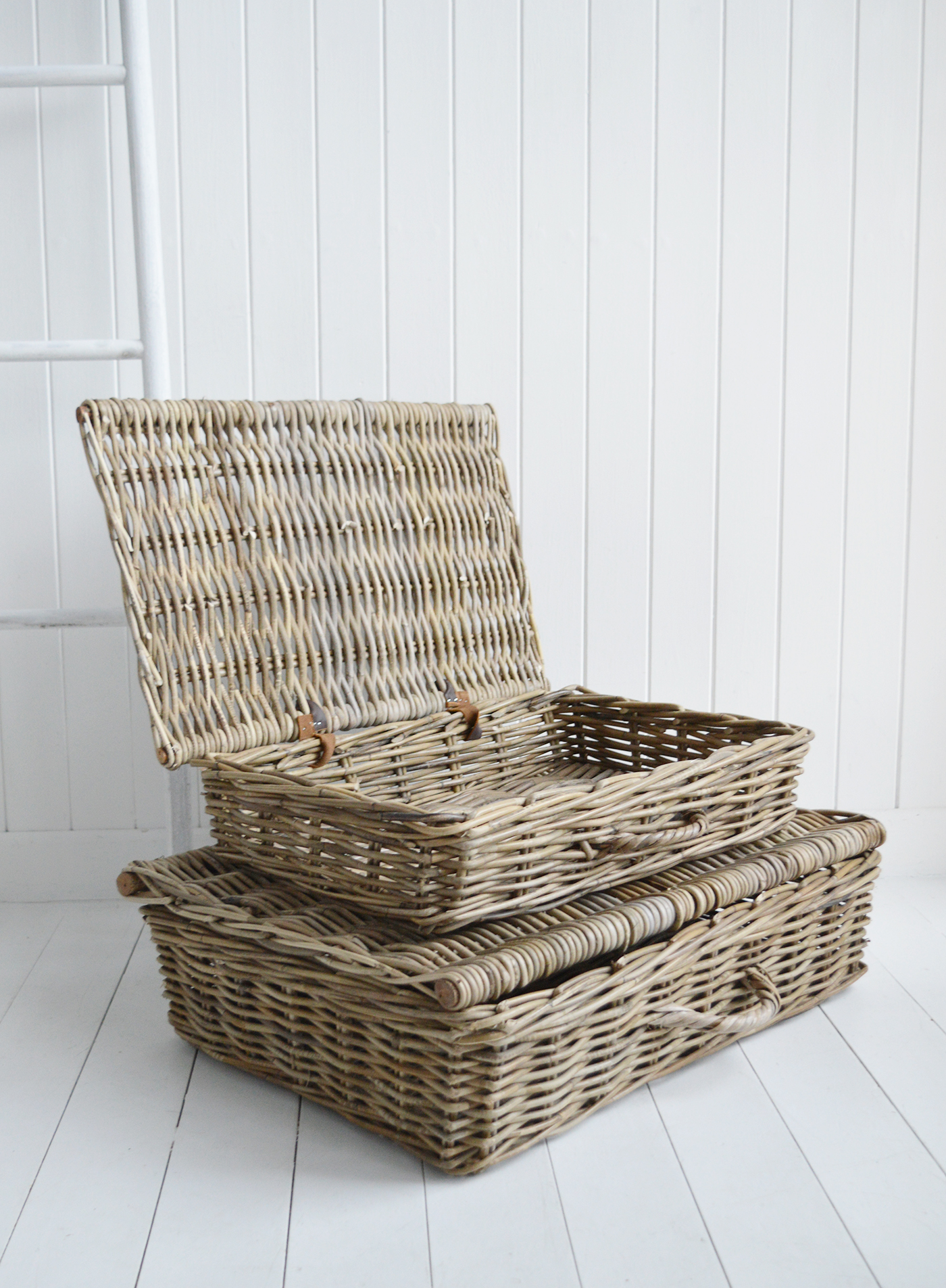 Casco Bay thin grey willow rattan Basket for  Under Bed Storage - New England Coastal Furniture and Accessories from The White Lighthouse