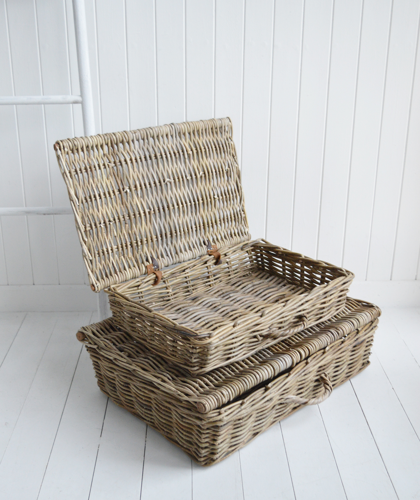 Casco Bay grey willow rattan Basket for  Under Bed Storage - New England Coastal Furniture and Accessories from The White Lighthouse