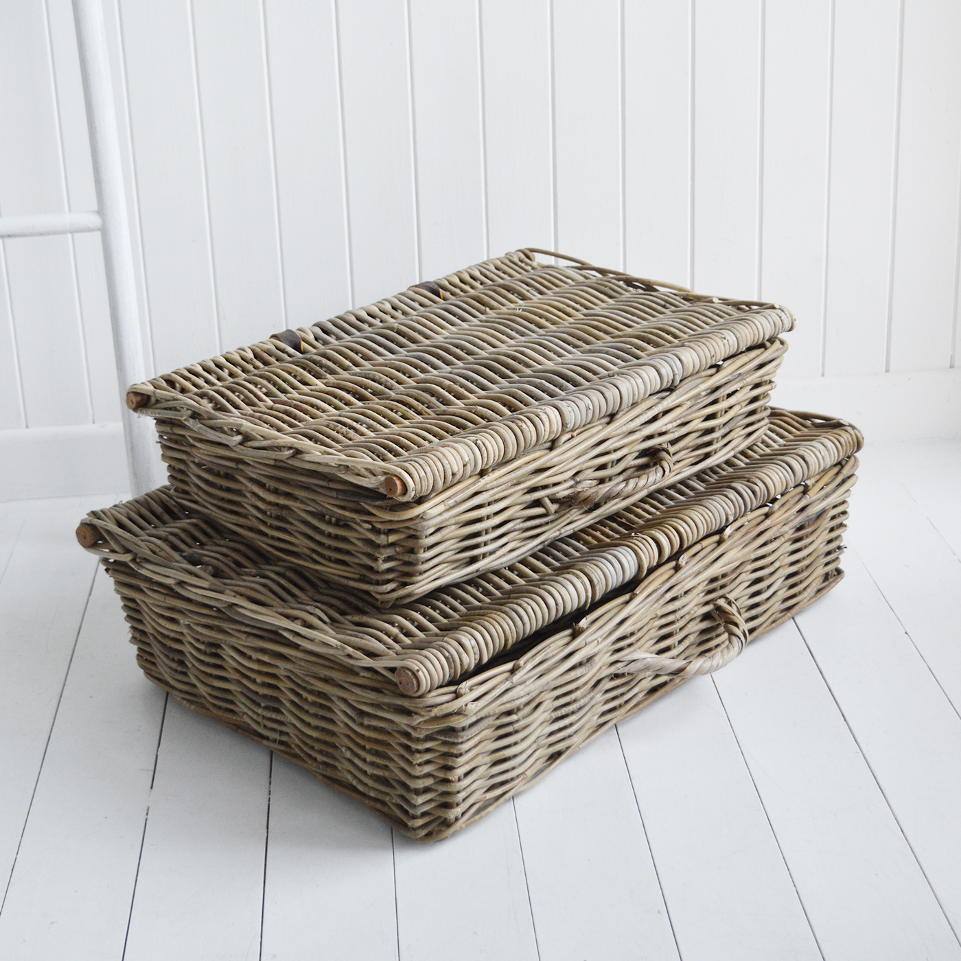 Casco Bay grey willow rattan Basket for  Under Bed Storage - New England Coastal Furniture and Accessories from The White Lighthouse