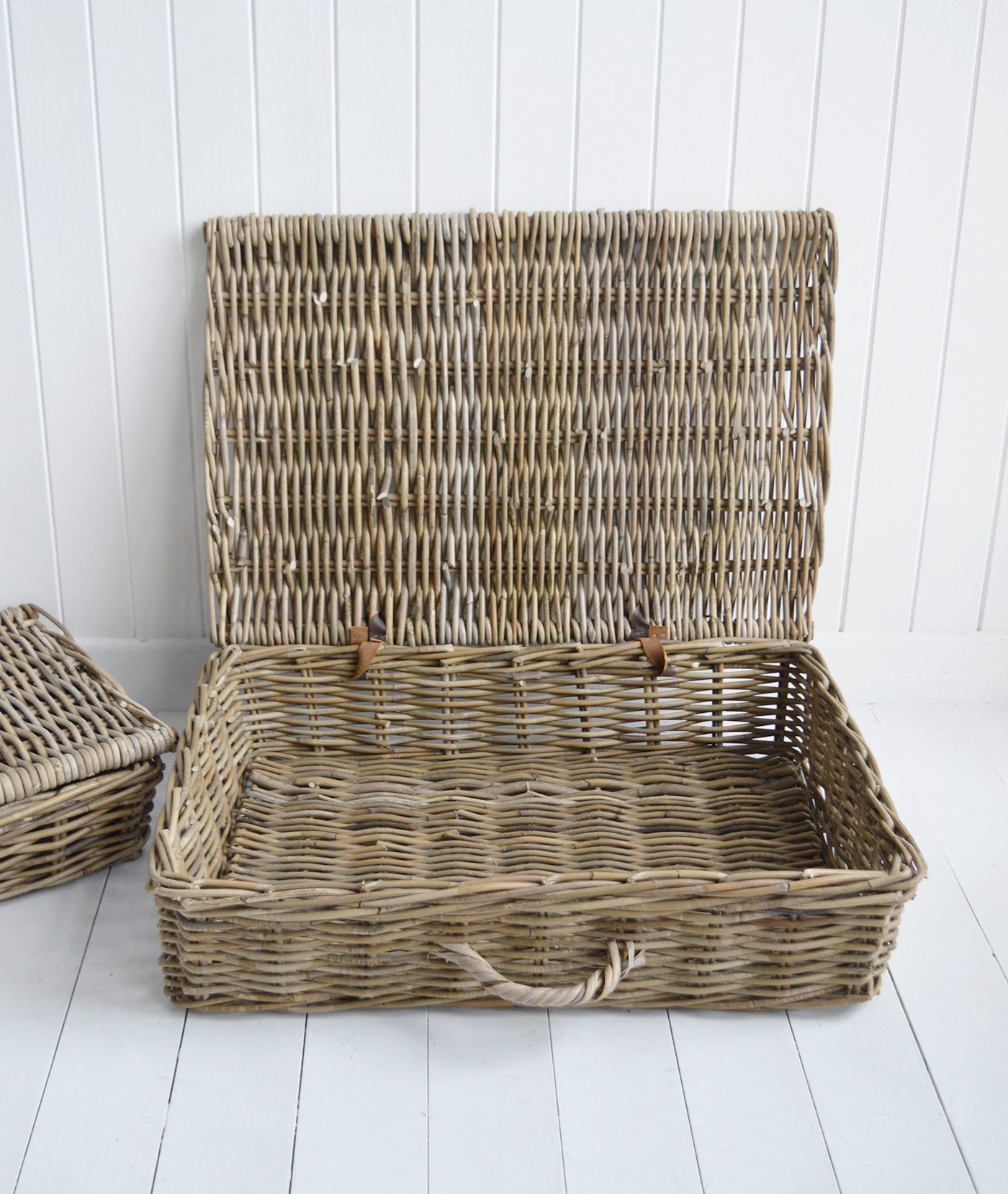 Casco Bay grey willow rattan Basket for  Under Bed Storage - New England Coastal Furniture and Accessories from The White Lighthouse