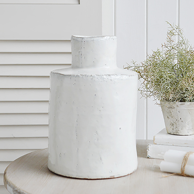 White Betone glazed rustic vase fro styling white, coastal, Hamptons and New England home interiors
