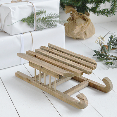 New England Style small wooden sleigh Christmas Decorations