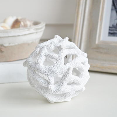 White faux coral ball for styling luxury New England coastal and Hamptons homes