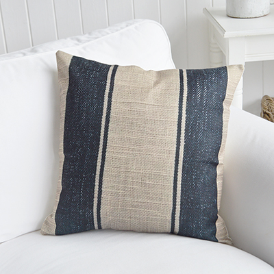 The Willow Bay Cushion Cover combines classic navy stripes with natural tones for timeless coastal living style. Create a relaxed Hamptons-inspired interior with the soft coastal colours of the Willow Bay Cushion Cover. Style with natural textures, soft throws and coastal accessories for a relaxed beach house look.