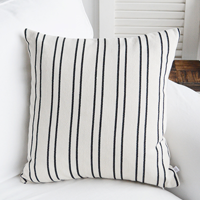 Quincy Cushion Cover in Herringbone with dark navy stripe - New England Coastal and Farmhouse Homes and Interiors