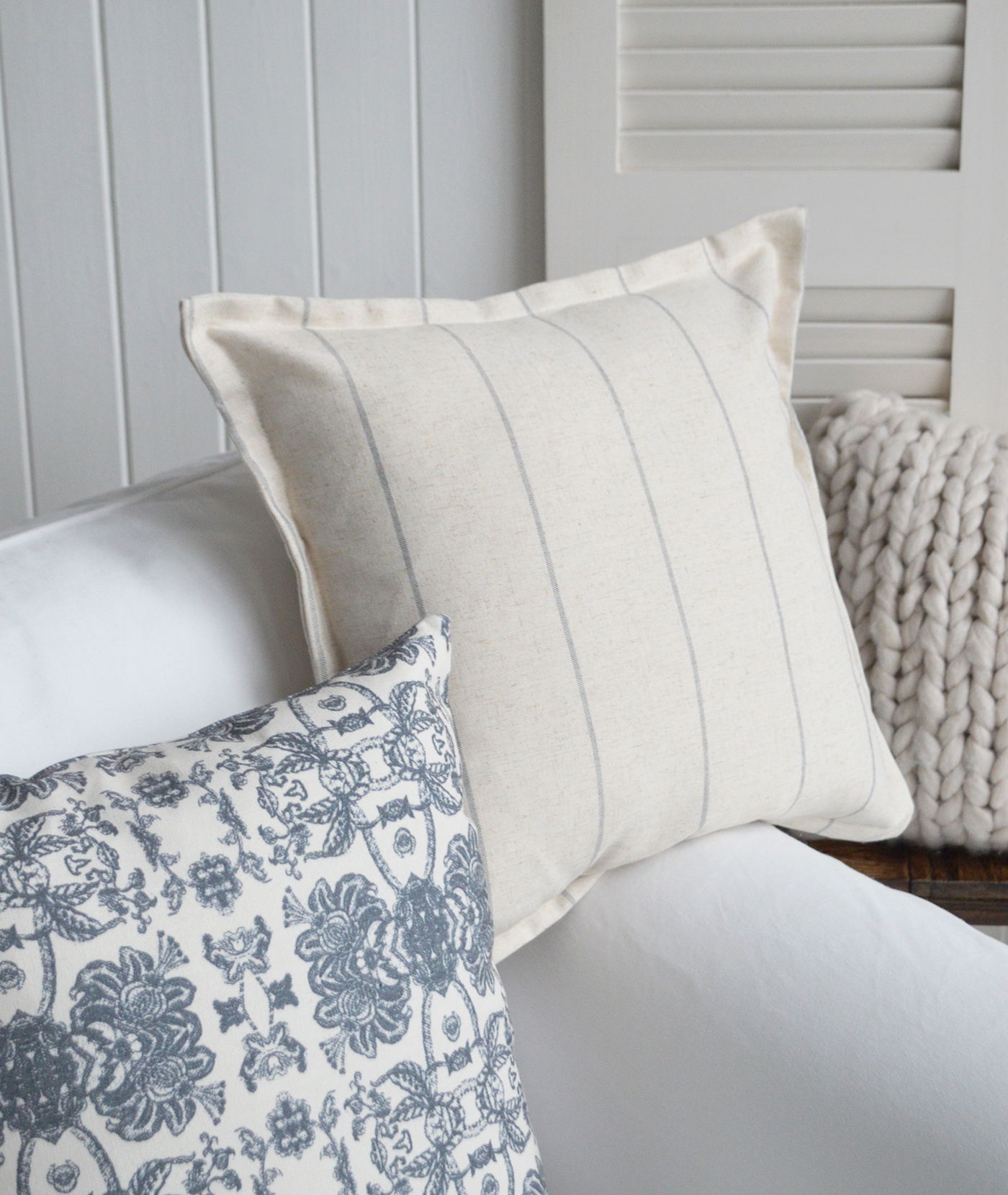 Coastal and Hamptons style cushion covers - Rhode Island pin stripe in linen