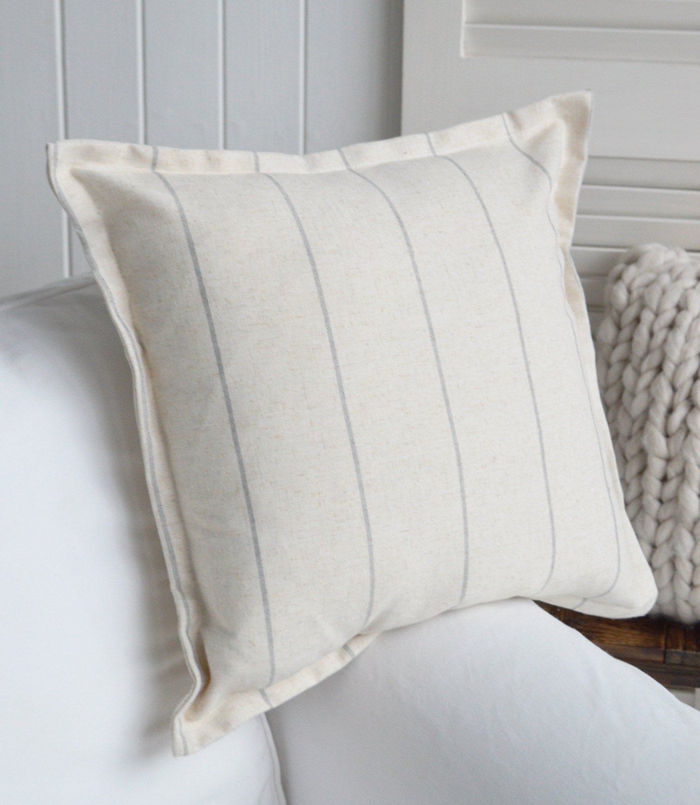 Rhode Island stripe square cushion covers for a Beach house or Hamptons coastal styled home interior