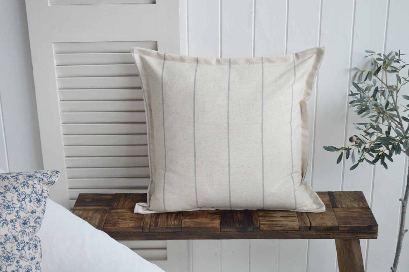 Rhode Island stripe square cushion covers for a Beach house or Hamptons coastal styled home interior