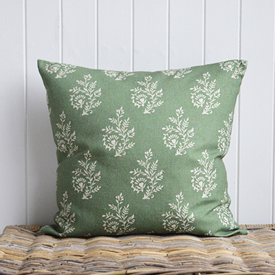 New England style furniture and home interiors for coastal, country and farmhouse interior design - Range of luxurious coastal and Hamptons style cushions - Serenity Moss Green Cushions