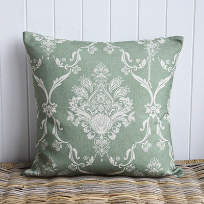 New England style furniture and home interiors for coastal, country and farmhouse interior design - Range of luxurious coastal and Hamptons style cushions - Serenity Moss Green Cushions