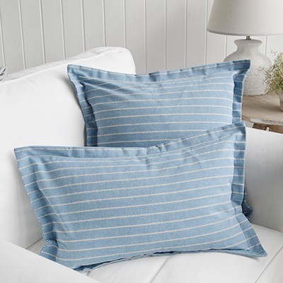 New England Style Country, Coastal and White Furniture and accessories for the home. Hamptons and New England coastal cushions and soft furnishings - Peabody Blue Stripe Cushion Cover