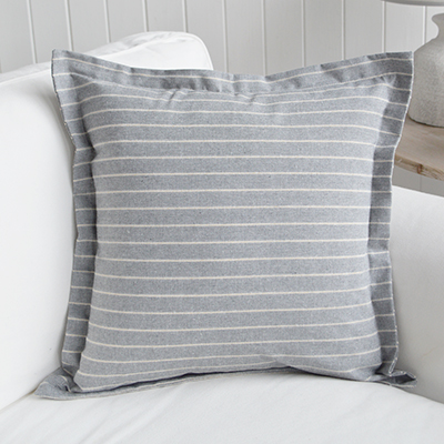 New England Style Country, Coastal and White Furniture and accessories for the home. Hamptons and New England coastal cushions and soft furnishings - Peabody Grey Stripe Cushion Cover