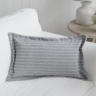 New England Style Country, Coastal and White Furniture and accessories for the home. Hamptons and New England coastal cushions and soft furnishings - Peabody Grey Stripe Cushion Cover