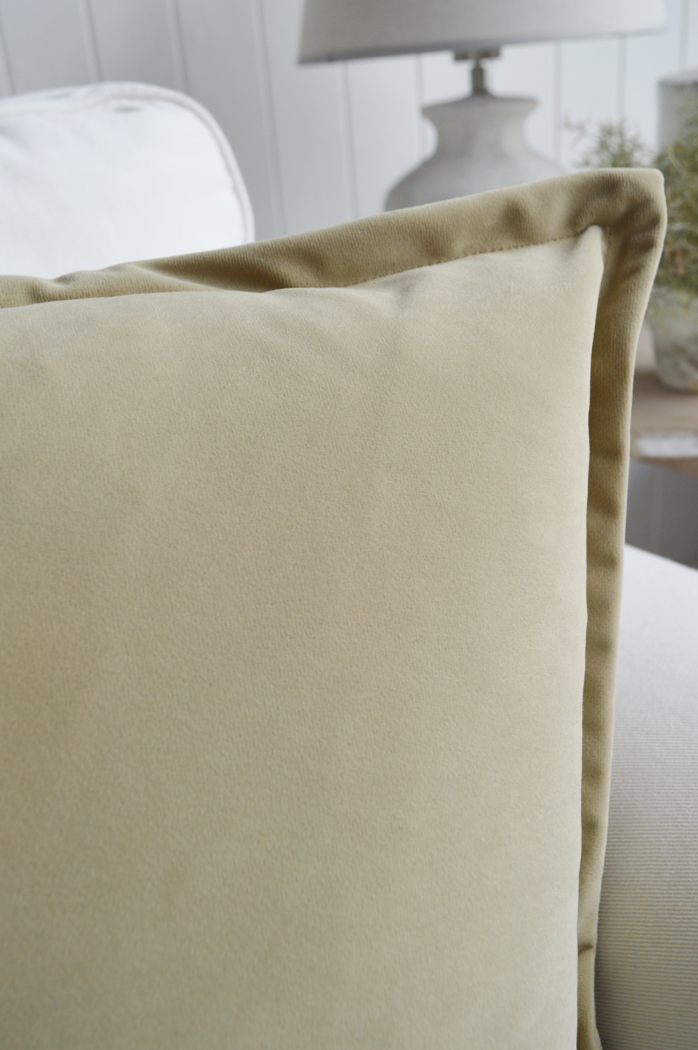 The Falmouth Beige velvet cushion cover. New England neutral cushions