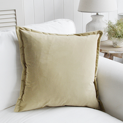 The Falmouth Beige velvet cushion cover. New England neutral coastal cushions