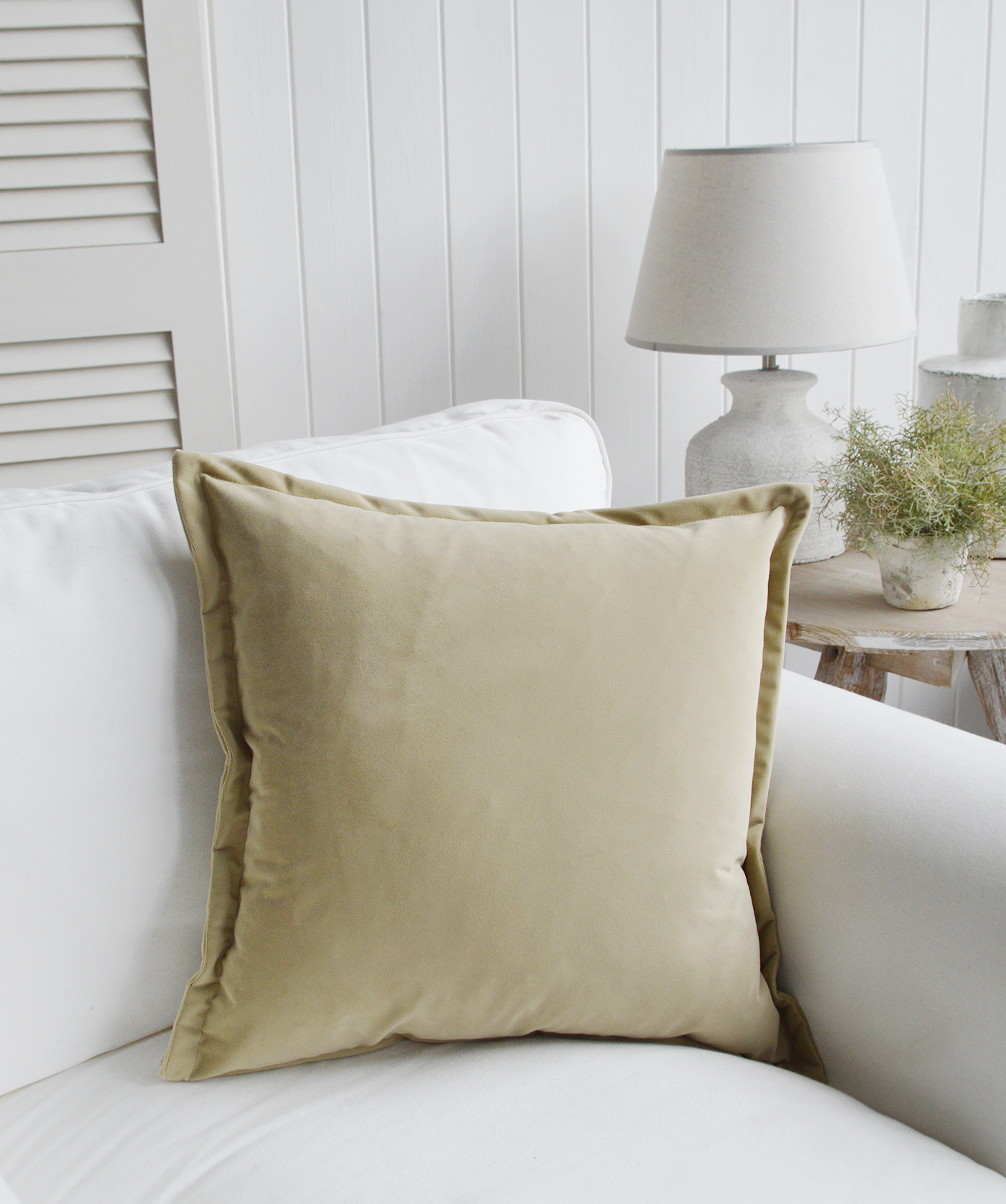 The Falmouth Beige velvet cushion cover. New England coastal cushions