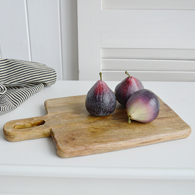 Hand-crafted Grafton mango wooden boards bring rustic New England charm to coastal and farmhouse interiors. Perfect for styling or serving.