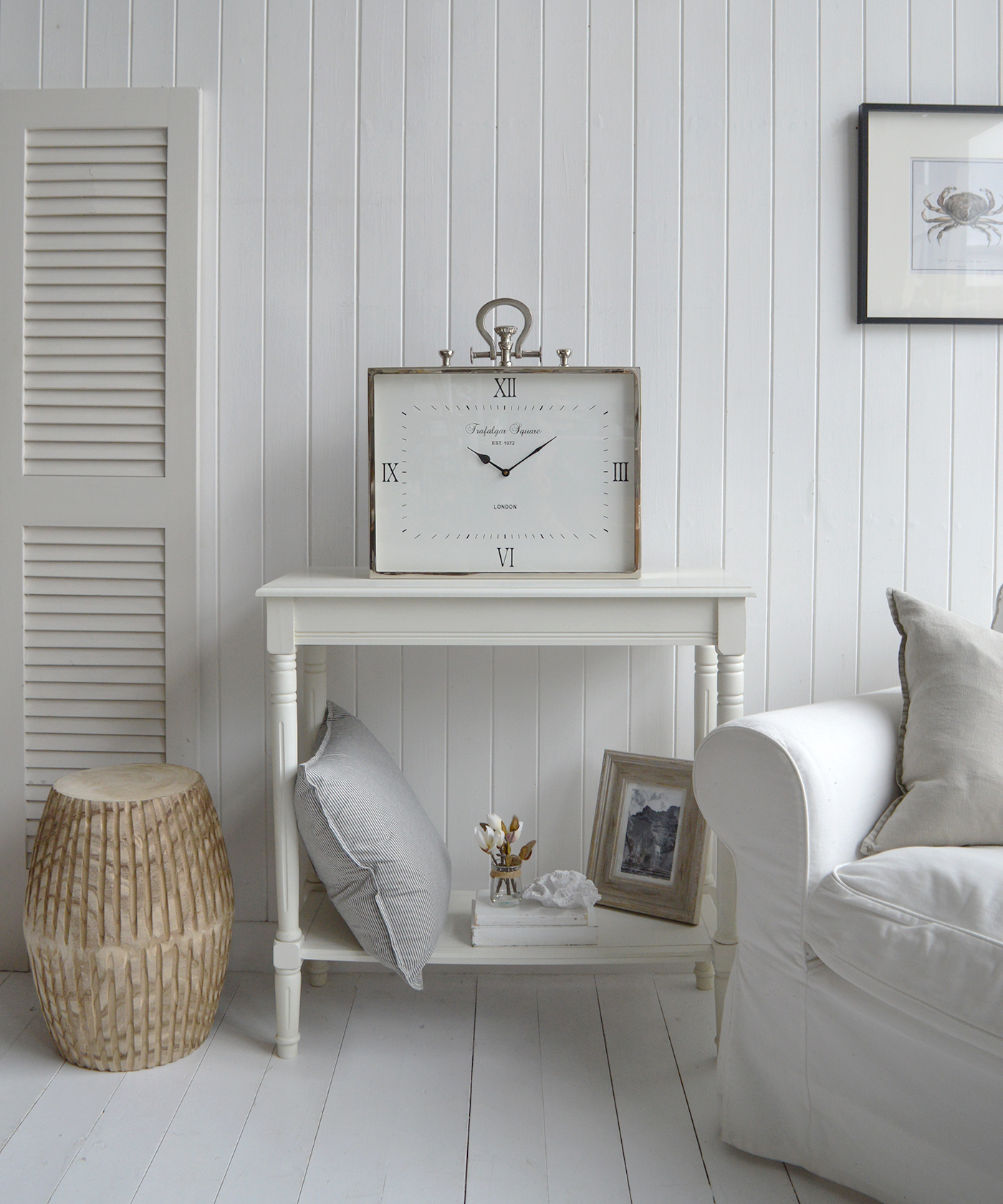 The Kensington silver clock, a large statement mantel clock for luxurious Hamptons inspired homes and interiors
